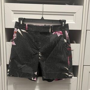 White House Black Market Black and Pink Floral Shorts